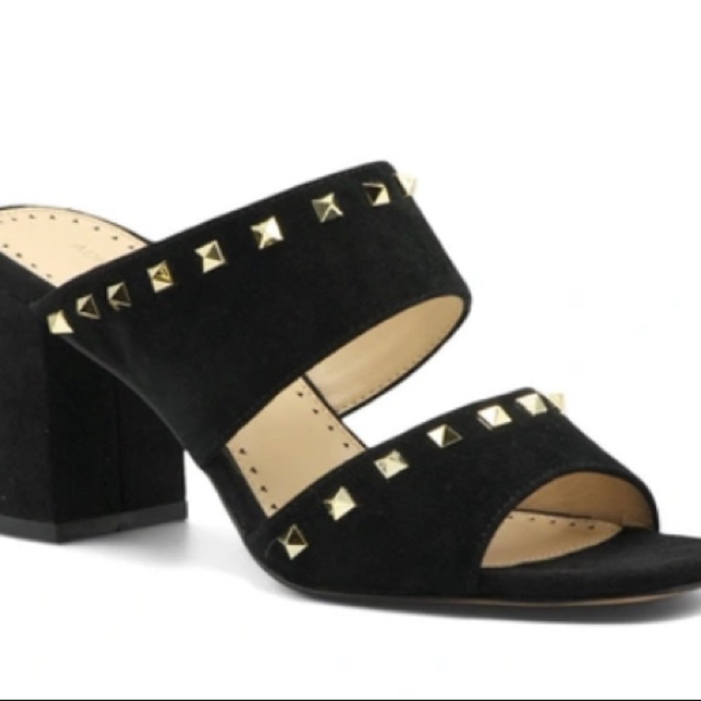 Adrienne Vittadini Anisette Studded Block Heel Mule Sandal In Black - Picture 2 of 7